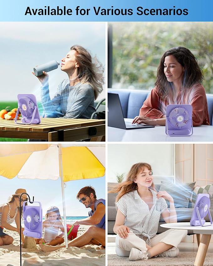 Small Desk Fan Personal Fans: 5000mah 25 Hours Battery Office Quiet Mini Desktop Fan Portable Rechargeable Travel Essentials (Purple, 5000)