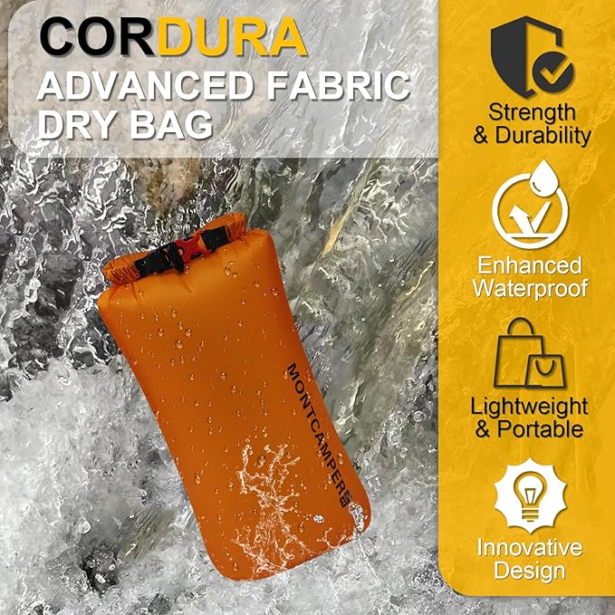 Waterproof Dry Bag with Survival Whistle-Enhanced Tear-resistant CORDURA Fabric-Lightweight Storage Sack for High-Intensity Adventures-Float on Water-Keep Luggage Dry&Organized(10L/Orange)