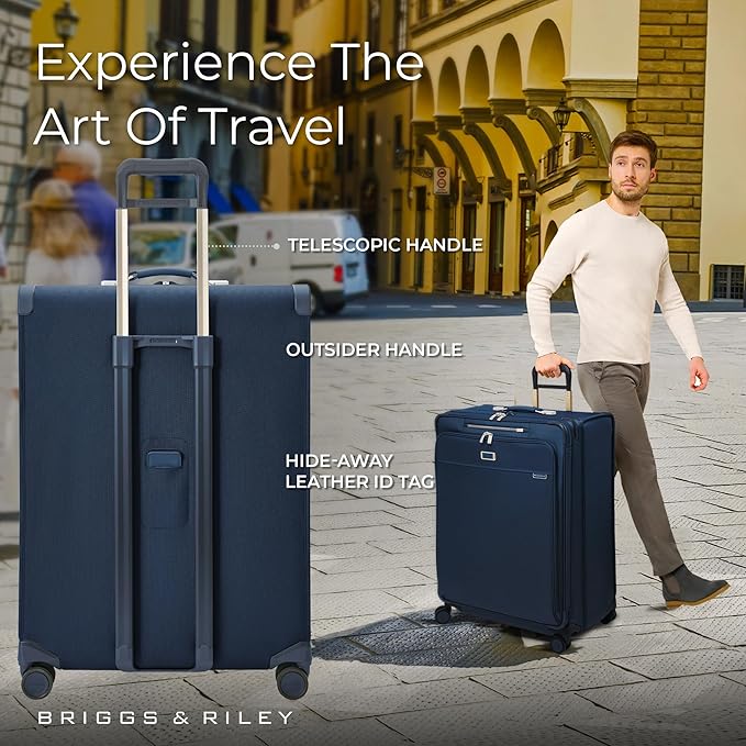 Briggs & Riley 31" Extra Large Expandable Spinner - Checked Luggage for Travel, Suitcases with Wheels, Softside Rolling Bag for Men & Women, Self-Repairing Zipper - Baseline Collection, Navy