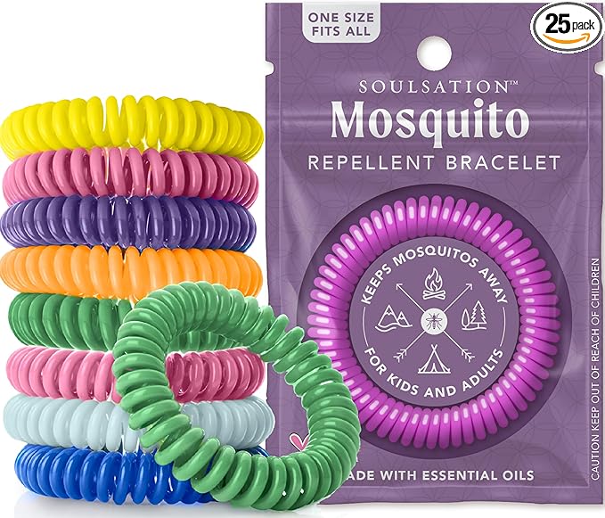25 Pack Mosquito Repellent Bracelets, DEET-Free for Kids & Adults, Individually Wrapped Bands