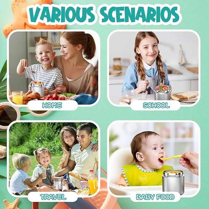 Thermo for Hot Food Kids - 15.2 Oz, Insulated Food Jar for Soup, Width Mouth Stainless Steel Insulated Lunch Container with Folding Spoon, Stainless Steel