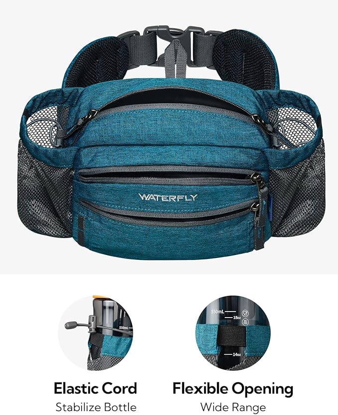 WATERFLY Fanny Pack Waist Bag: Waist Pack for Women Men with Two Water Bottle Holder Hiking Fanny Pack for Running Walking DogWalking Travel Cycling