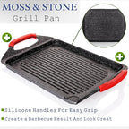 Moss & Stone Griddle Aluminum Bbq, 18x10.5 Rectangle Grill Pan for Indoor Cooking, Non-stick Flat Top Griddle Pan for Stove, For Fish Vegetables & As Steak Pan, StoveTop Induction Grill