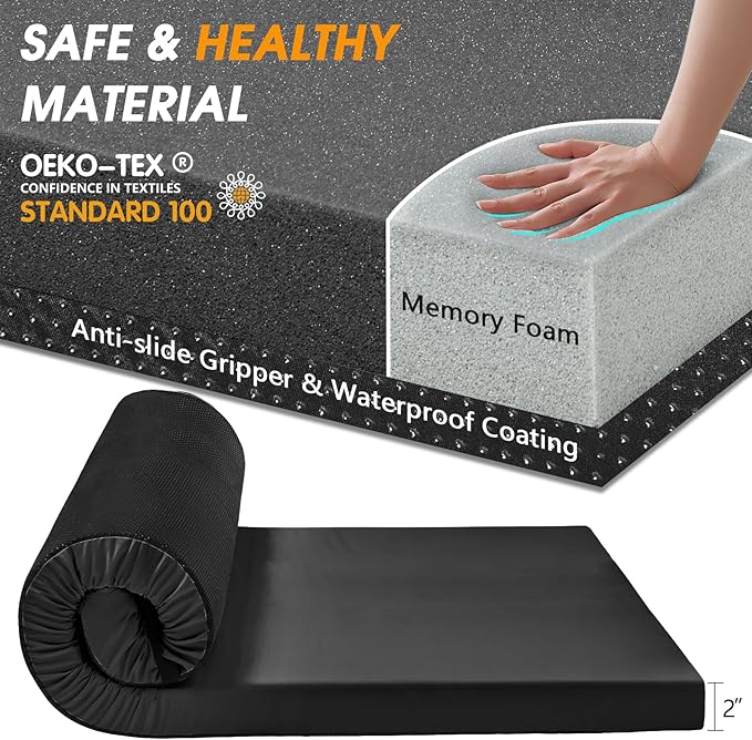 CYMULA Camping Cot Mattress 2in Memory Foam Sleeping Pad,Soft Warm Non-Slip Camping Mattress Topper with Retaining for Adults,Portable Roll up Pad for Travel(75 x30)（only Mattress）