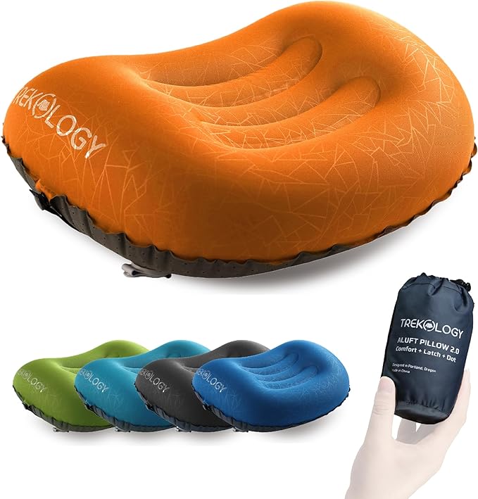 TREKOLOGY Ultralight Inflatable Camping Travel Pillow - ALUFT 2.0 Compressible, Compact, Comfortable, Ergonomic Inflating Pillows for Neck & Lumbar Support While Camp, Hiking, Backpacking
