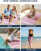 LANE LINEN Turkish Beach Towels, 2 Pack Extra Large Beach Towel, Pre-Washed for Soft Feel, Oversized Sand Free Quick-Dry Pool Towel, Beach Towels for Adults, 39"x71" - Candy Pink