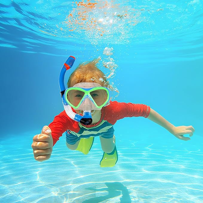 Kids Snorkel Set Dry Top Snorkeling Gear for Kids Boys Girls Youth Junior Age 5-15, Anti-Fog Anti-Leak Snorkel Mask Scuba Diving Mask Swimming Goggles with Nose Cover