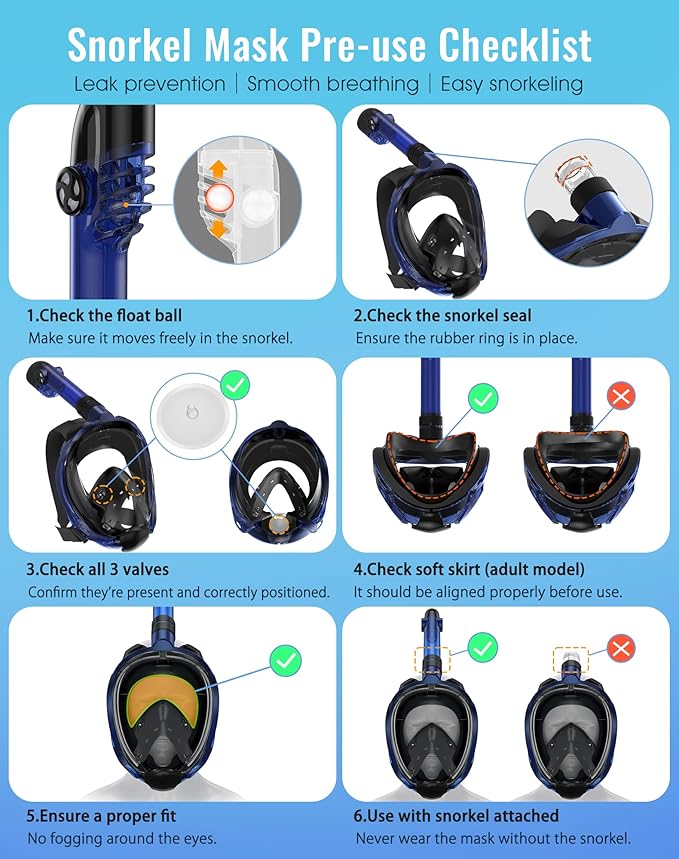 Greatever G2 Full Face Snorkel Mask with Latest Dry Top System,Foldable 180 Degree Panoramic View Snorkeling Mask with Camera Mount,Safe Breathing,Anti-Leak&Anti-Fog