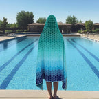 COTTON CRAFT Hooded Beach Towel – Oversized 39 x 68 Towel with Hood for Adults - 100% Cotton Velour Terry Jacquard Towel - Pool Bath Wrap - 450 GSM Soft Absorbent Quick Dry – Blue Tiles