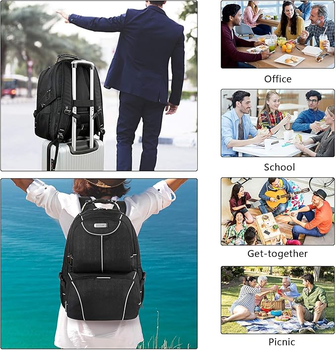 VECKUSON Lunch Bag Backpack, Insulated Cooler Lunch Box Backpack, Extra Large Travel Laptop Backpack TSA Friendly RFID Computer College bag for Women Men Fits 17.3 Inch Laptop