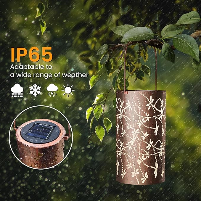 Solar Lanterns Outdoor Waterproof Solar Lights Outdoor Lantern Hanging Lantern Decorative Dragonfly Garden Lanterns for Patio, Yard, Lawn, Tabletop, Landscape Decor Auto On/Off - Warm Light