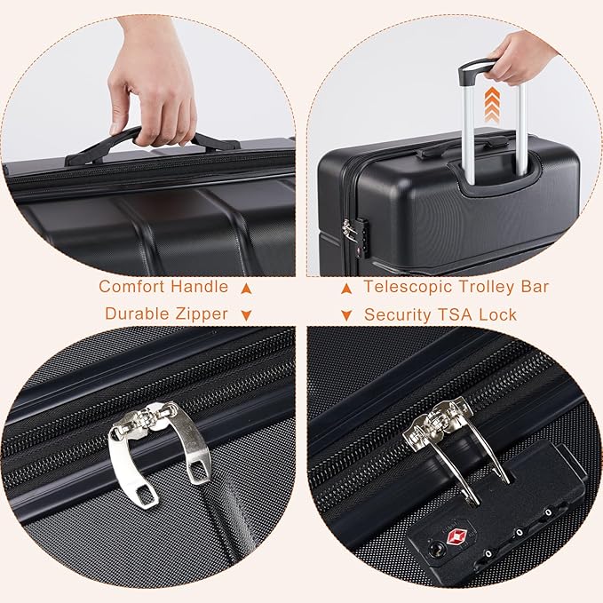 Sweetcrispy Carry on Suitcase Set, Luggage with Spinner Wheels, Hard Shell ABS, TSA Lock, Bronze Black, 3-PCS Set (20/24/28 inch)