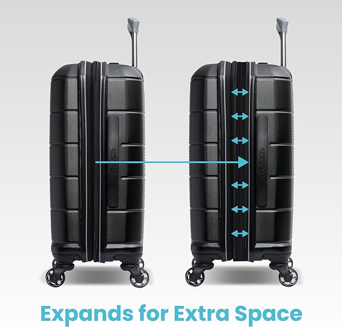 American Tourister Stratum 2.0 Expandable Hardside Luggage with Spinner Wheels, Checked-Large, Jade Green