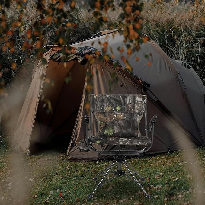 REDCAMP 360° Swivel Hunting Chairs for Ground Blinds, Portable Folding Camo Camping Chairs for Adults Hunting Seats with Hard Arms for Fishing Camping