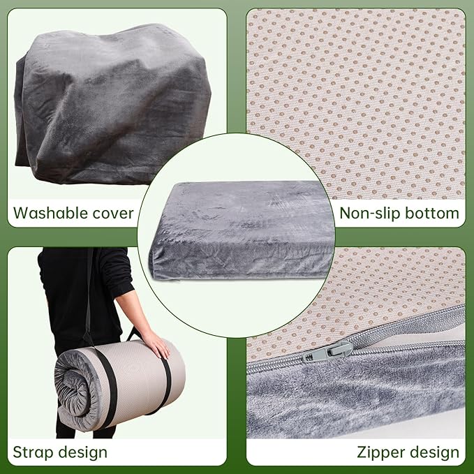 Memory Foam Camping Mattress pad,3 Inch Thick Floor Sleeping Mat Pad for Adults with Waterproof and Non-Slip Bottom, Portable Roll Up Mattress for Sleepover Guest