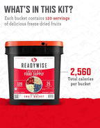 ReadyWise Emergency Food Supply - 120 Servings Fruit Bucket, Nutritious Meals, Dehydrated & Freeze Dried Food for Backpacking, Camping Essentials & Disaster Prepping Supplies, up to 25 Year Shelf Life