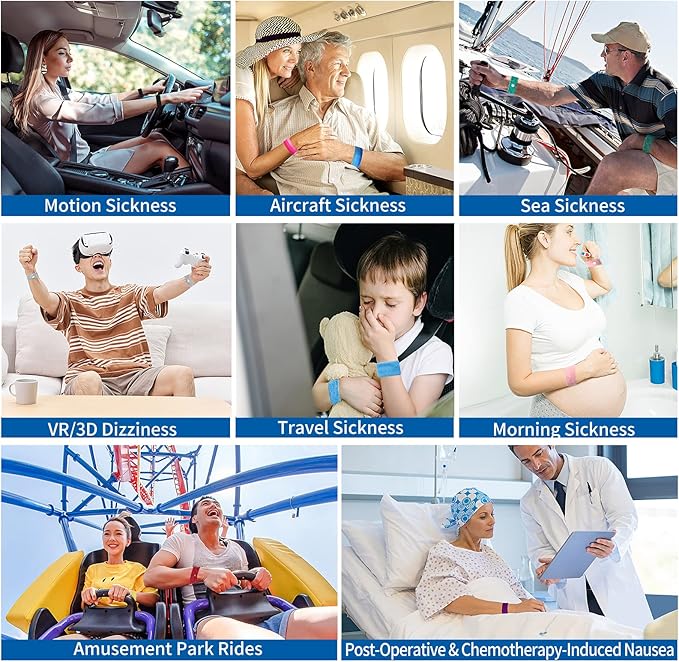 2 Pairs Motion Sickness Bands – Natural Anti Nausea Acupressure Wristbands for Morning & Motion Sickness Relief – Ideal for Car, Cruise & Flight Travel – for Adults and Kids