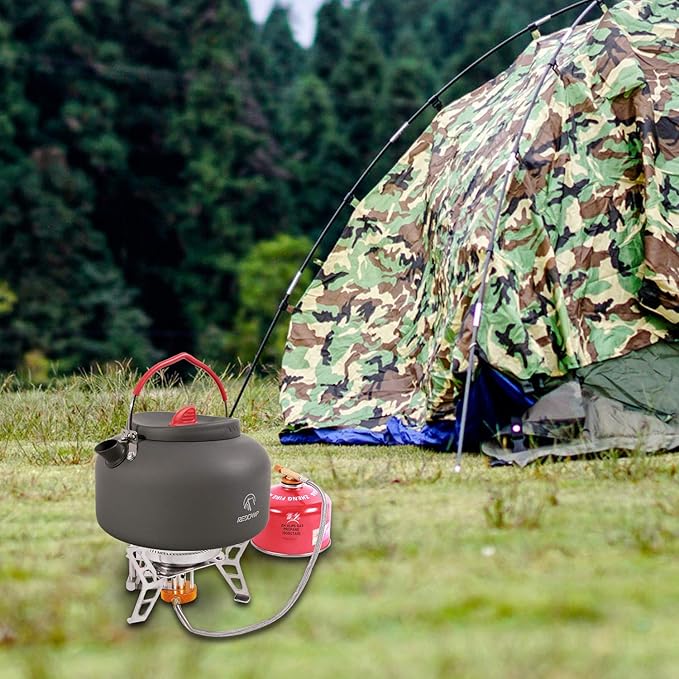 REDCAMP 1.4L Medium Outdoor Camping Kettle, Aluminum Water Pot with Carrying Bag, Compact Lightweight Tea Kettle