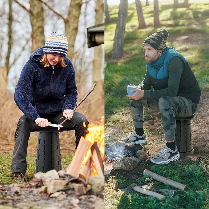 New Improved Quality Plastic Collapsible Stool - Durable, Foldable, Adjustable Collapsible Seat for Outdoors, Camping, Home - Strong, Safe, Compact Portable - Versatile Telescopic Stool, Easy to Use