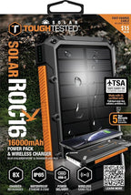 ToughTested 16,000 mAh Fast Charging Solar Power Bank, Portable Solar Charger External Battery Bank with Wireless Charging | IP65 Waterproof, Dustproof, Shockproof for Camping, Travel & Emergency Use