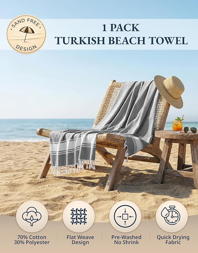 LANE LINEN Large Pool Towels, XL Beach Towel, Pre-Washed, No Shrink, Quick Dry Oversized Beach Towels, Stylish Beach Towel for Women, Sand Free Towel, 39"x71" - Grey