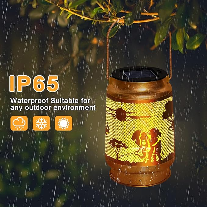 Solar Lantern Outdoor Waterproof Elephant Garden Decor Christmas Gifts for Women Mom Grandma Hanging Solar Lights Metal Decor for Outside,Backyard,Patio