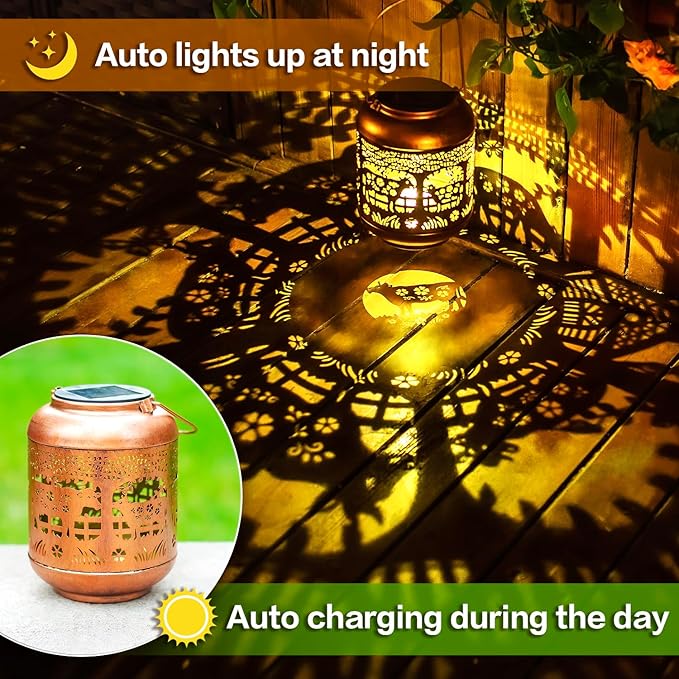 Cow Solar Lanterns Outdoor Waterproof Hanging Solar Lights Cow Gifts for Women Men Mom Metal Decorative LED Outdoor Lanterns for Patio, Lawn, Landscape, Garden Decor, Yard Decorations