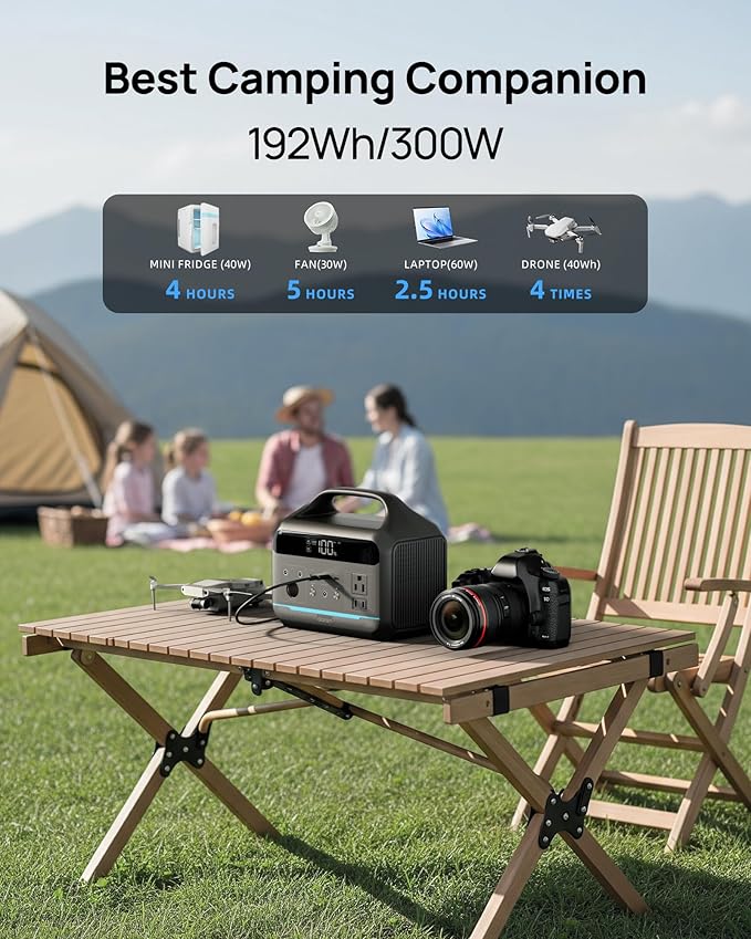 DARAN Portable Power Station 192Wh with Protective Carrying Bag, 300W (600W surge) LiFePO4 Battery Backup, Compact Solar Generator for Camping, Emergency, Home, Outdoor Use