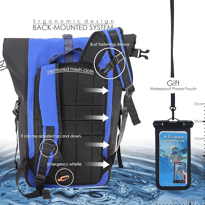 Dry Bags Waterproof Backpack, Waterproof backpack for Water sports,boating,Floating,hiking, camping and other outdoor activities 25L.(Blue)