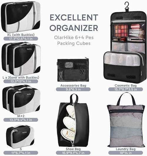 10 Set Packing Cubes for Travel, Gifts for Women Mom,Anti-Tearing Suitcase Organizer,OlarHike Vacation Essentials & Accessories for Cruise Ship