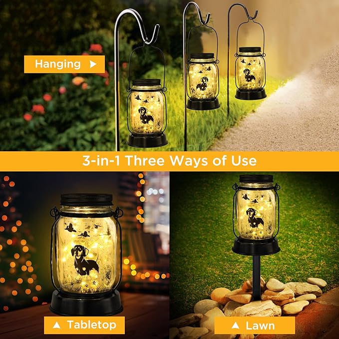 kyoryuger Dachshund Dog Solar Lanterns, Gifts for Women/Men, Weiner Dog Mom Gifts, Unique Birthday Gifts for Dachshund Lover, Garden Decoration Outside for Yard, Patio,Backyard,Porch