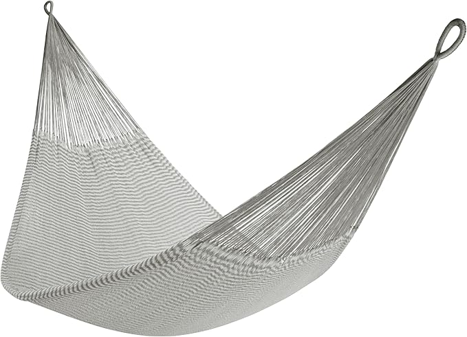 Handwoven Hammock by Yellow Leaf Hammocks - Family Size, Fits 2+ PPL, 550lb max - Weathersafe, Super Strong, Easy to Hang, Ultra Soft, Artisan Made - Color: Stripe Grey - White