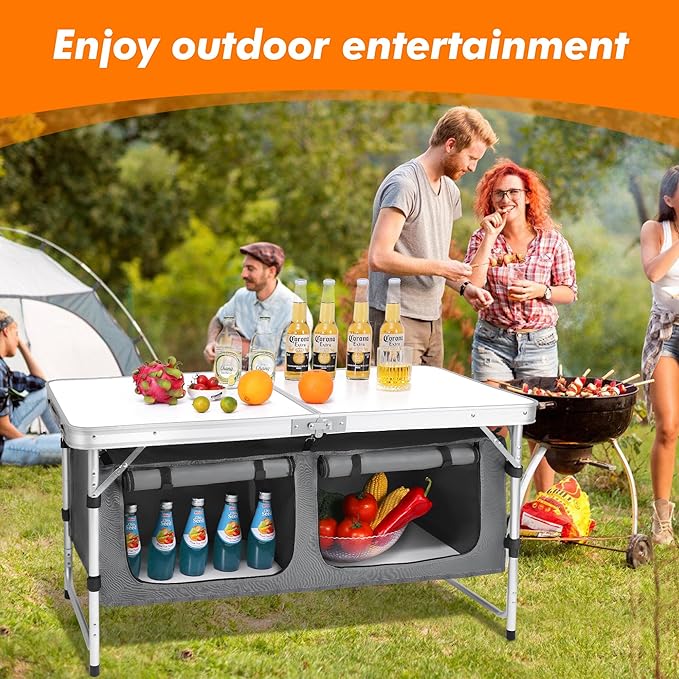Camp Field Camping Folding Aluminum Table with Adjustable Legs for Outdoor Travel Beach, Backyards, BBQ, Party and Picnic Foldable Table