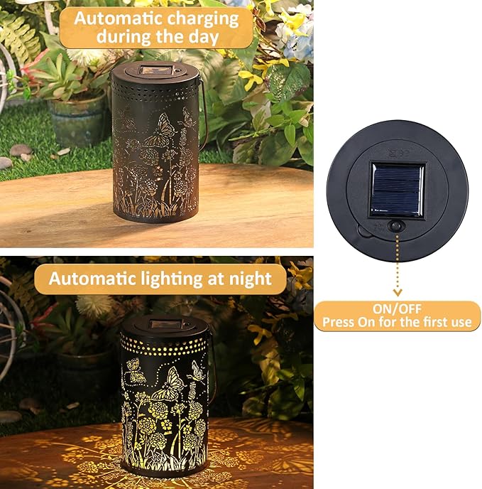 Butterfly Solar Lanterns Outdoor Waterproof, Metal Hanging Lantern for Yard, Patio, Backyard, Porch – Birthday Gifts for Women, Mom, Grandma, Butterfly Garden Decor for Lawn, Pathway, Landscape