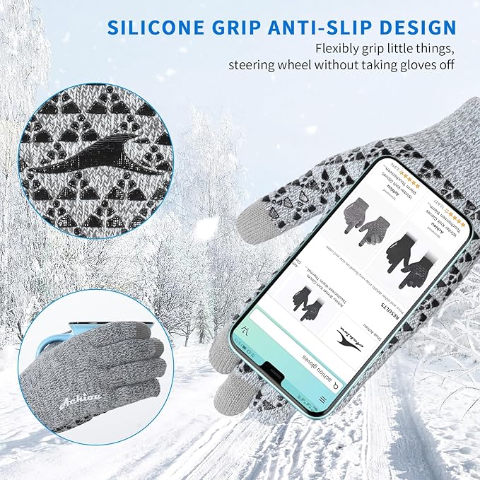Achiou Winter Gloves, Glove for Men Women, Upgraded Touch Screen Texting Warm Running with Thermal Soft Knit Lining
