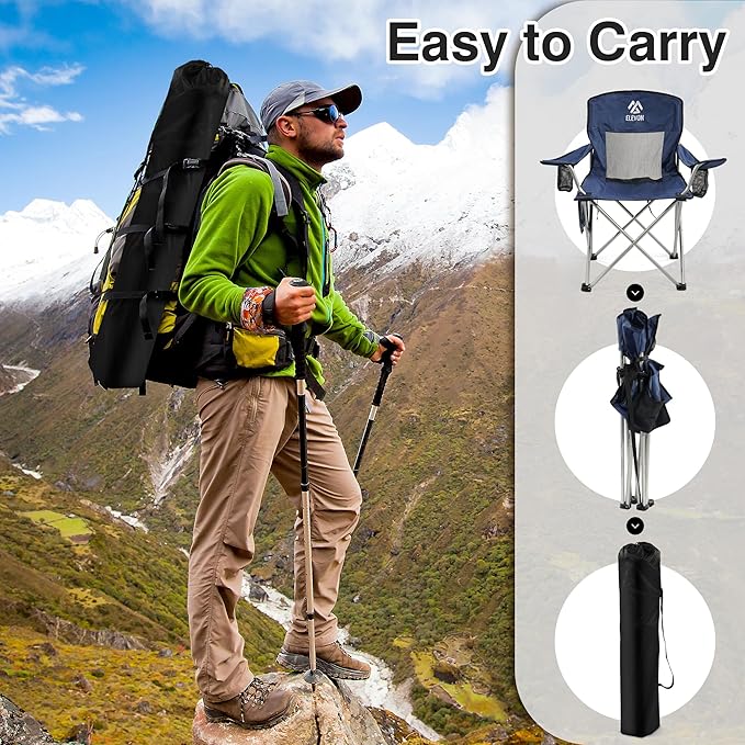 Camping Chair, Portable Folding Outdoor Chair with Arms, Cup Holder and Carry Bag