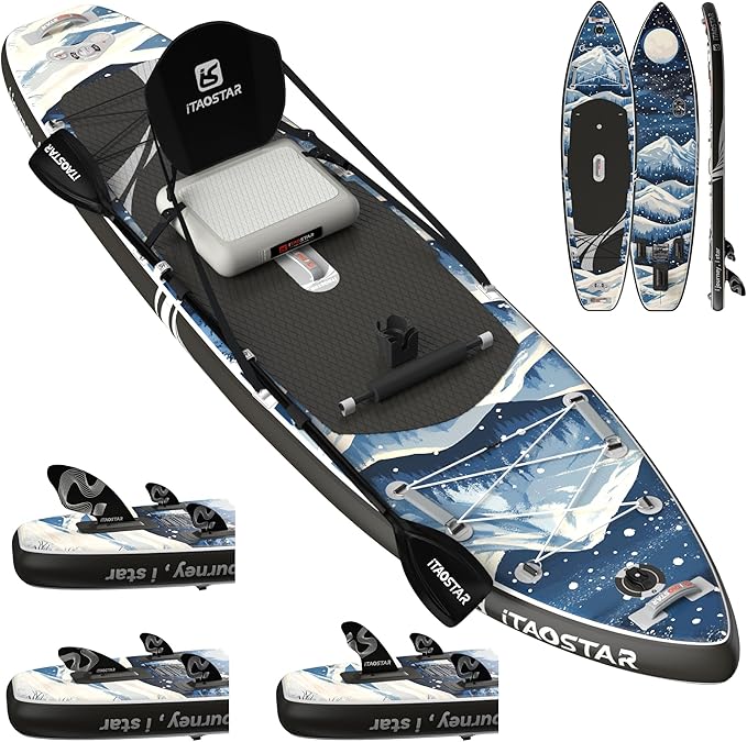Novelty 11'6" x 35" Inflatable Stand Up Paddle Board with Seat- Stable SUP Board for Adults - Portable Paddleboard for Yoga, Surfing, Fishing - Includes Full Accessories Kit