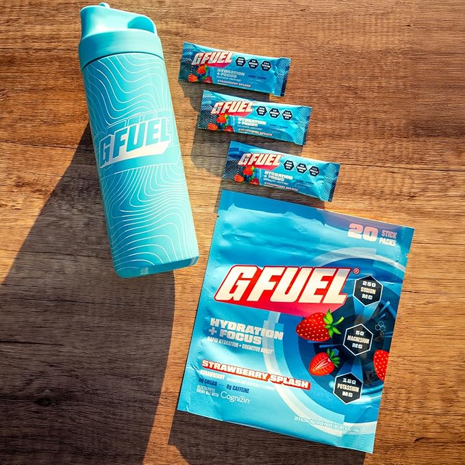 G Fuel Electrolytes Powder for Instant Hydration and Focus | Sugar Free, Strawberry Flavor, Electrolyte and Nootropic Drink Mix to Sharpen Mental Focus, 20 Servings