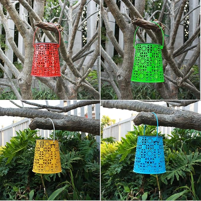 4pack Solar Lanterns Outdoor Waterproof Hanging Lights Gifts for Women Metal Small Decorative LED Lanterns for Yard, Patio, Lawn, Tabletop, Pathway, Landscape, Garden Decor