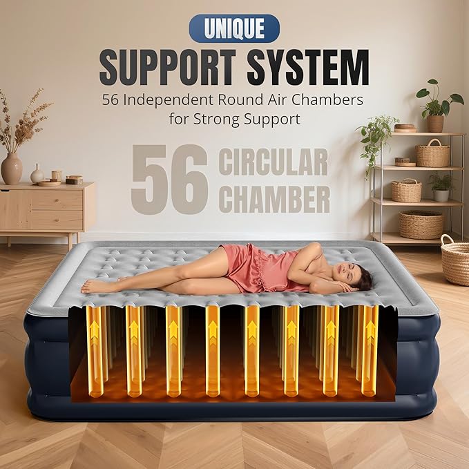 King Air Mattress with Built-in Pump, 18" Top Inflatable Mattress with Waterproof Flocking Fabric, Three-Minute Quick-Inflatable Bed. Portable Blow Up Mattress for Home, Outdoor and Guests