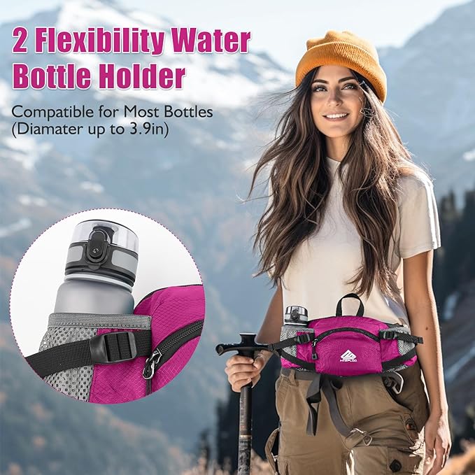 Fanny Pack Waist Bag with Water Bottle Holder for Men Women Running Hiking Travel Dog Walking Workout Cycling Outdoor (Pink)
