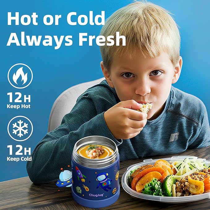 10 oz Soup Thermo for Hot Food Kids Insulated Food Jar with Spoon, Lunch Thermo Container, Width Mouth Vacuum Stainless Steel Food Thermo for School Travel, Leakproof, Easy to Open(Blue)
