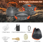 15pcs Camping Cookware, 1.7L Pot, 7inches Pan, 0.8L Kettle Set with Plates Stainless Steel Forks Knives Spoons Camping Cookware Mess Kit for Hiking,Camping,Backpacking,Outdoor Cooking
