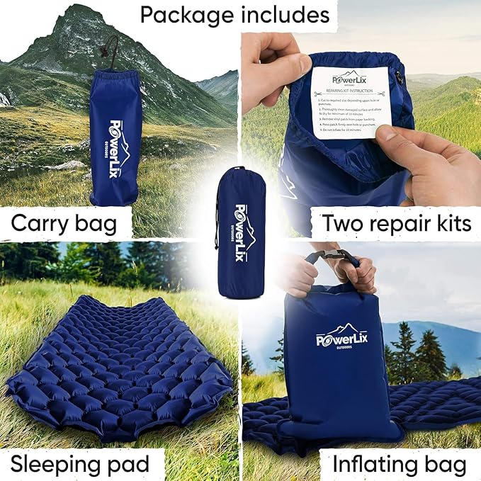 POWERLIX Ultralight Camping Sleeping Pad with Inflation Bag– Compact Lightweight Camping Pad, Outdoor Backpacking Hiking Traveling Airpad Camping Air Mattress Sleeping Mat
