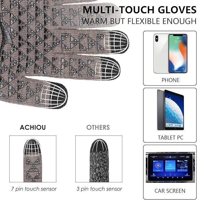 Achiou Winter Gloves, Glove for Men Women, Upgraded Touch Screen Texting Warm Running with Thermal Soft Knit Lining