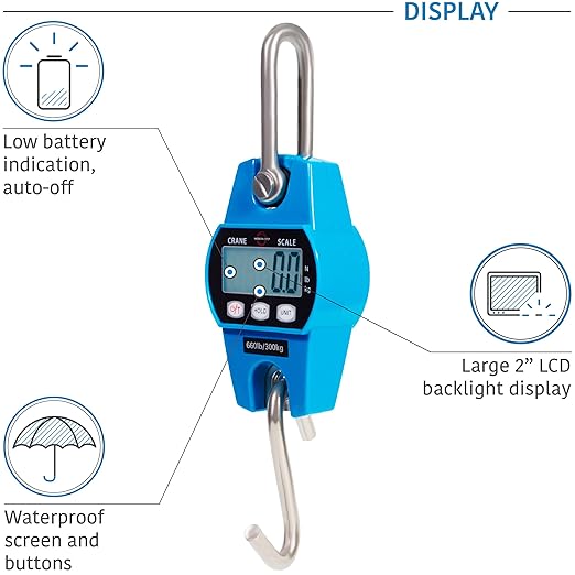 Digital Hanging Scale 660 LB 300 KG - Professional Heavy Duty Waterproof Fish Scale - Portable Durable Crane Scale for Luggage Weight Suitcase Hunting Farm Bike Bow Fish Weight Fishing Scale