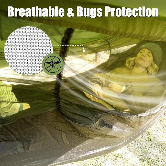 Night Cat Camping Hammock Tent: Lightweight Portable 4 in 1 Hammock with Rain Tarp and Mosquito Net for Hiking Jungle Outdoor