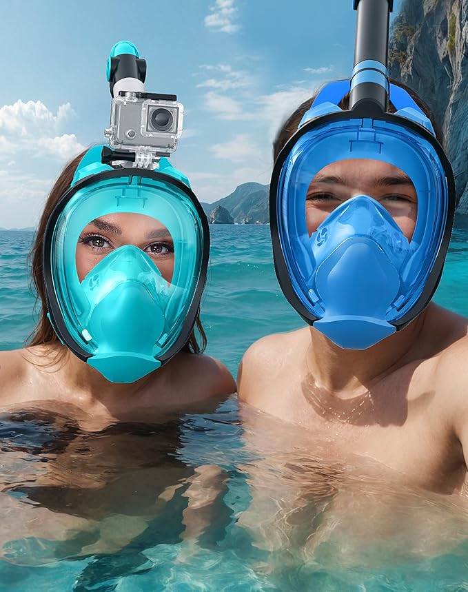 Zenoplige Full Face Snorkel Mask Adults,Dry-Top Snorkeling Gear with Camera Mount,Foldable 180-Degree Panoramic Scuba Mask for Snorkeling Diving Swimming Travel,Snorkel Mask Anti-Fog & Anti-Leak