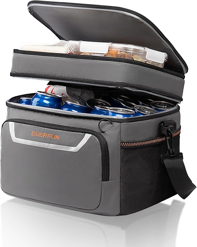 EVERFUN Small Cooler Lunch Box Mini Leak-Proof Soft Double Deck 24 Can Personal Insulated Collapsible Portable Waterproof Lunch Bag Ice Chest for Men Women Work Travel Car Picnic Beach