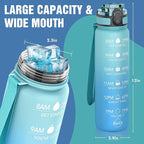 OLDLEY Water Bottle, 32oz Motivational Sports Water Bottle with Time Marker - Times to Drink - Tritan, BPA Free, Wide Mouth Leakproof, Luca (1 Bottle)